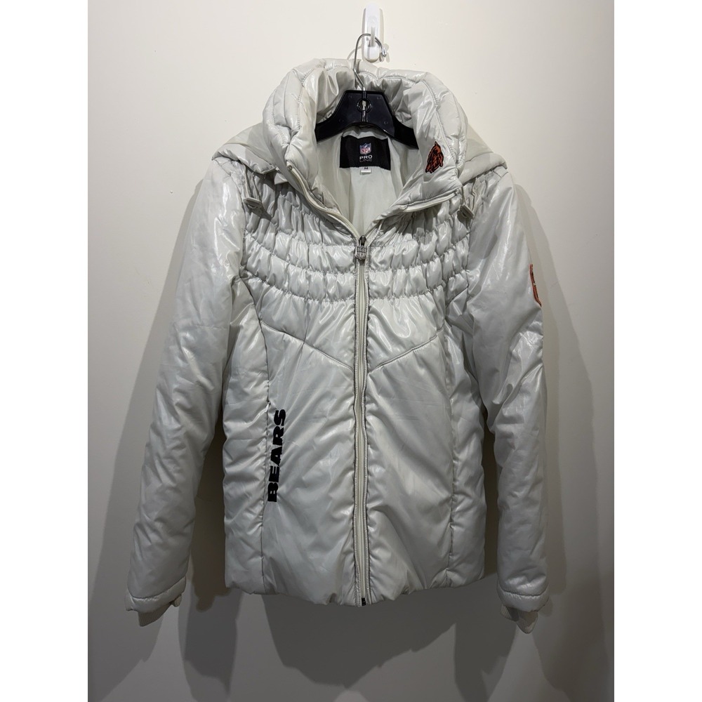 NFL PRO LINE White CHICAGO BEARS puffer hooded Women's JACKET  Size M Glossy